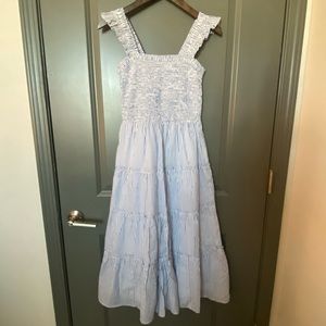 J.Crew Blue and White Striped Tiered Midi Dress